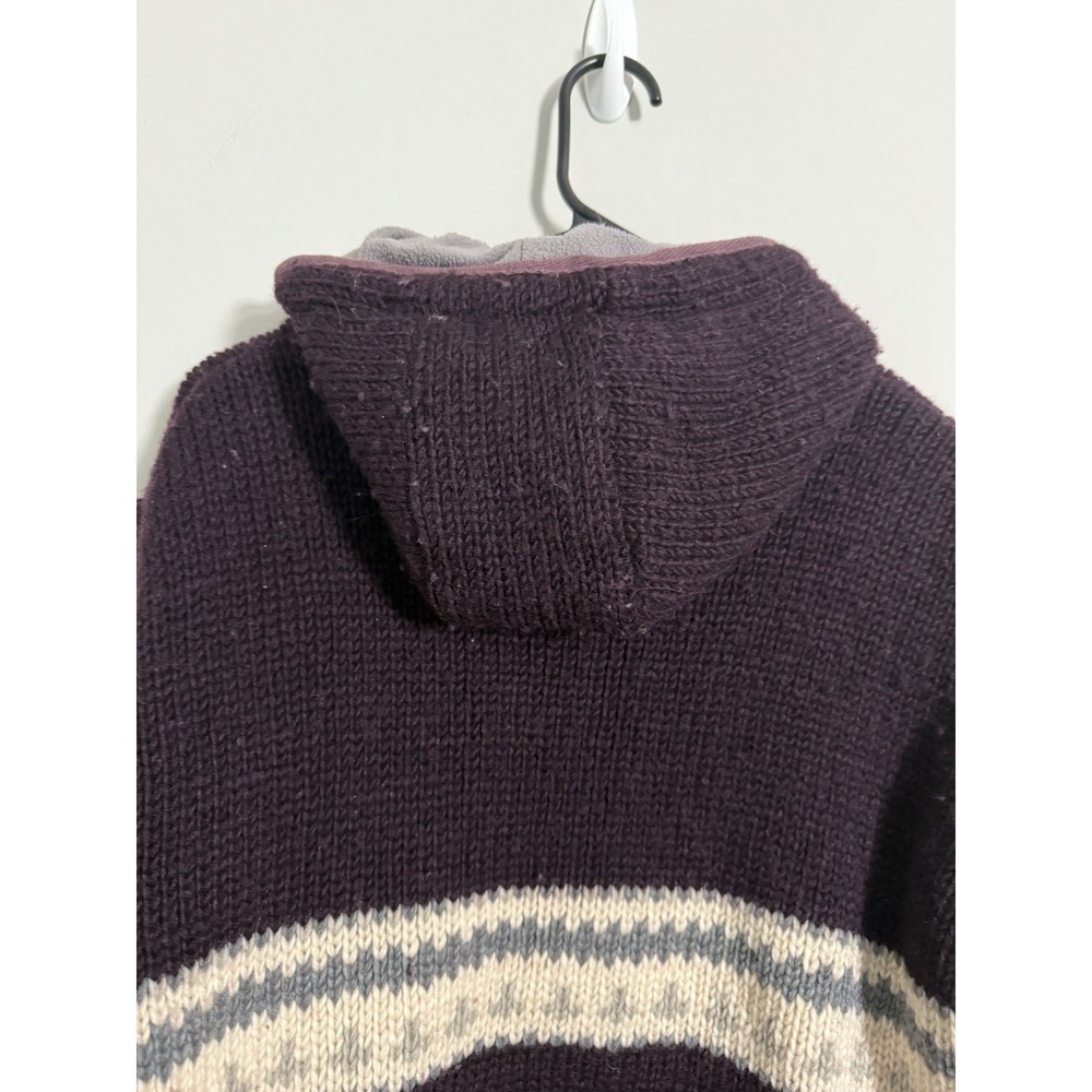 Laundromat Fleece Aztec Chunky Knit Wool Zip Hooded Cardigan Jacket L Nepal - Picture 9 of 10